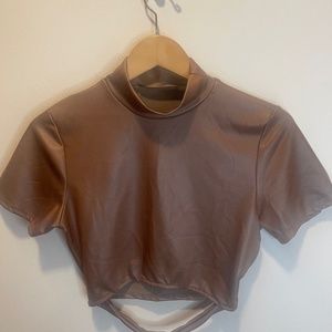 Posh by V, bronze faux leather top, size large